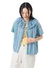 Beams Boy Women's Striped Ruffle Short Sleeve S/S Shirt, Blue, Free Size