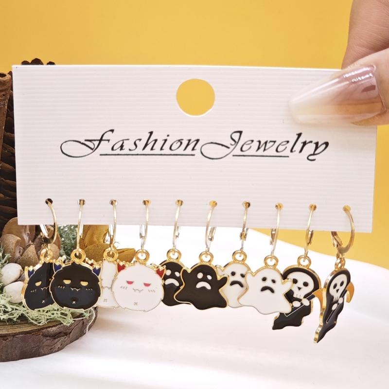 Fashionable Halloween Pumpkin Black Cats Dangle Earrings Festival Charm Syurdy Alloy Jewelry Accessory for Parties