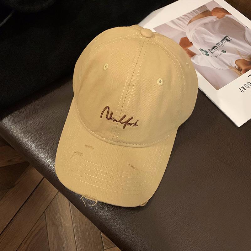 Distressed Perforated Duckbill Cap Cotton Baseball Cap Embroidery Adjustable Deep Fit Baseball Cap For Big Head Daily Hiking