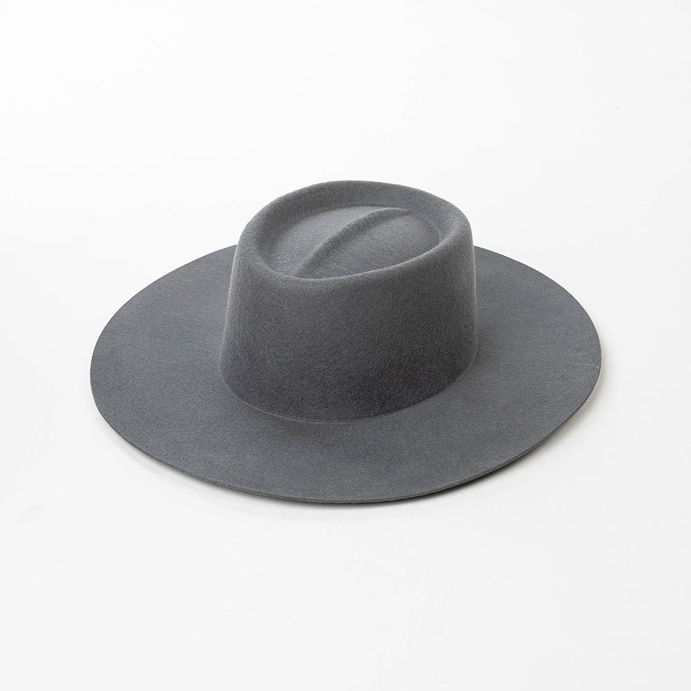 European and American Fashion Casual Crease Ring Top Big Brim Wool Top Hat British Warm Catwalk Felt Hat