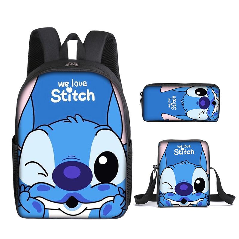 New Stitch Backpack, Stitch Three Piece Set, Elementary School Printed Cartoon Backpack, Shoulder Bag, Pencil Case Set