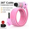 361 Degrees Bike Lock 4 Digit Code Combination Cable Lock Stronger Anti Theft Bike Cable Locks for Bicycle MTB Electric Scooter 4