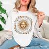 Boho Sun Face Floral Graphic Tee: Celestial Cottagecore Top For Women