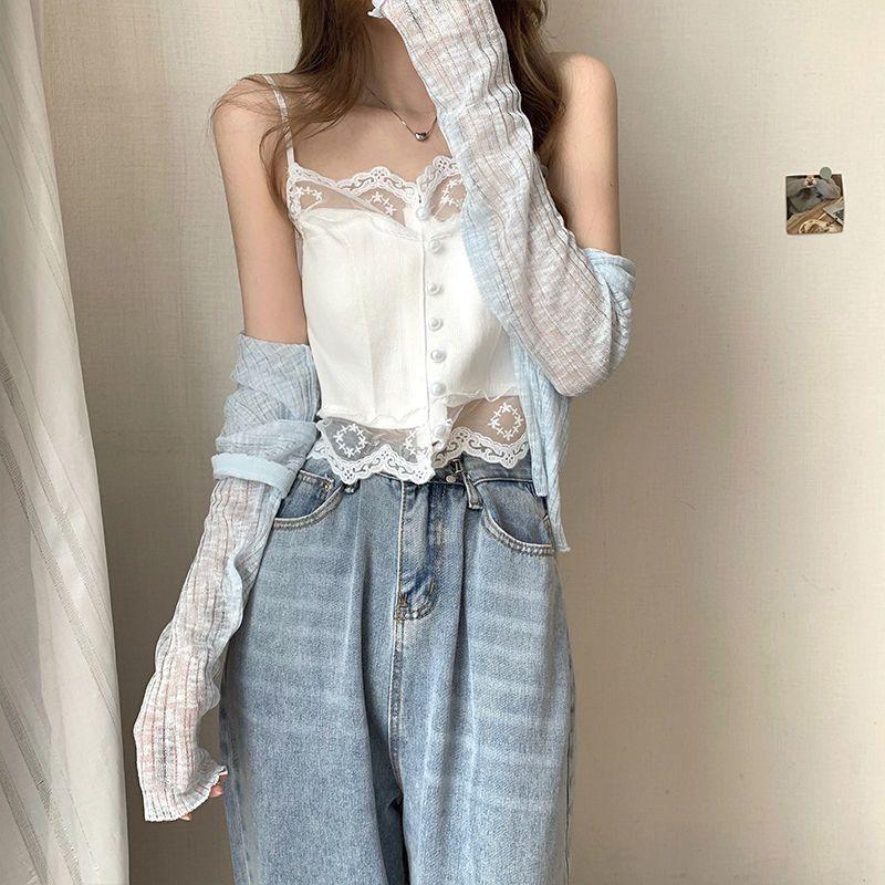 White Lace Knit Camisole Vest for Women Perfect for Outerwear and Innerwear with A Base and Short Strapless Top