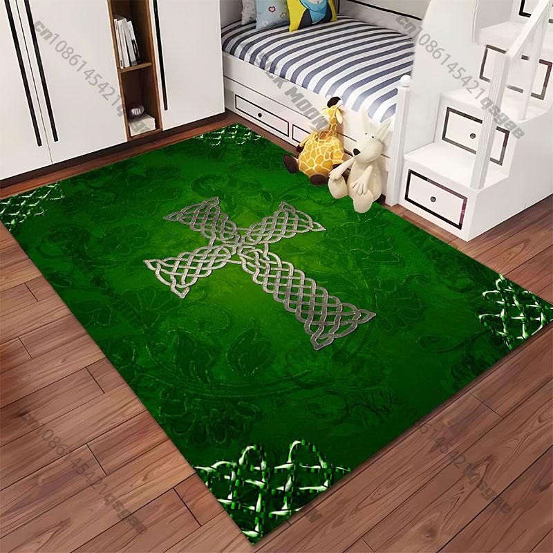 Celtic cross spiritual design green carpet Yoga living room room decor children's crawling mat doormat area rug games mat