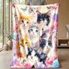 Kittens In Christmas Snow Theme Blanket Lightweight Warm Flannel Blanket Decorative Throw Blanket for Home Decoration