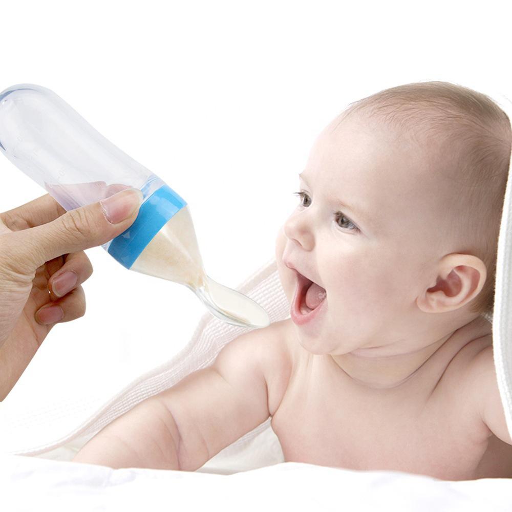 New Baby 90 Ml Squeeze Spoon Silica Gel Spoon Food Supplement Feeding Bottle With Spoon