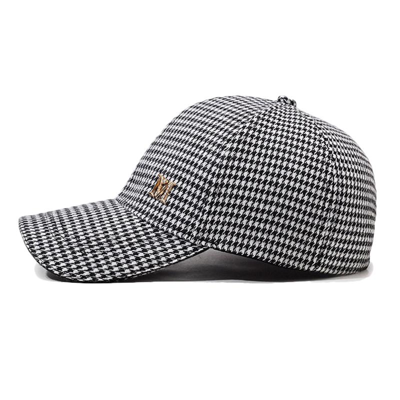 Women's Autumn Winter Houndstooth Rhinestone M Letter Baseball Cap Wool Warm Peaks Cap