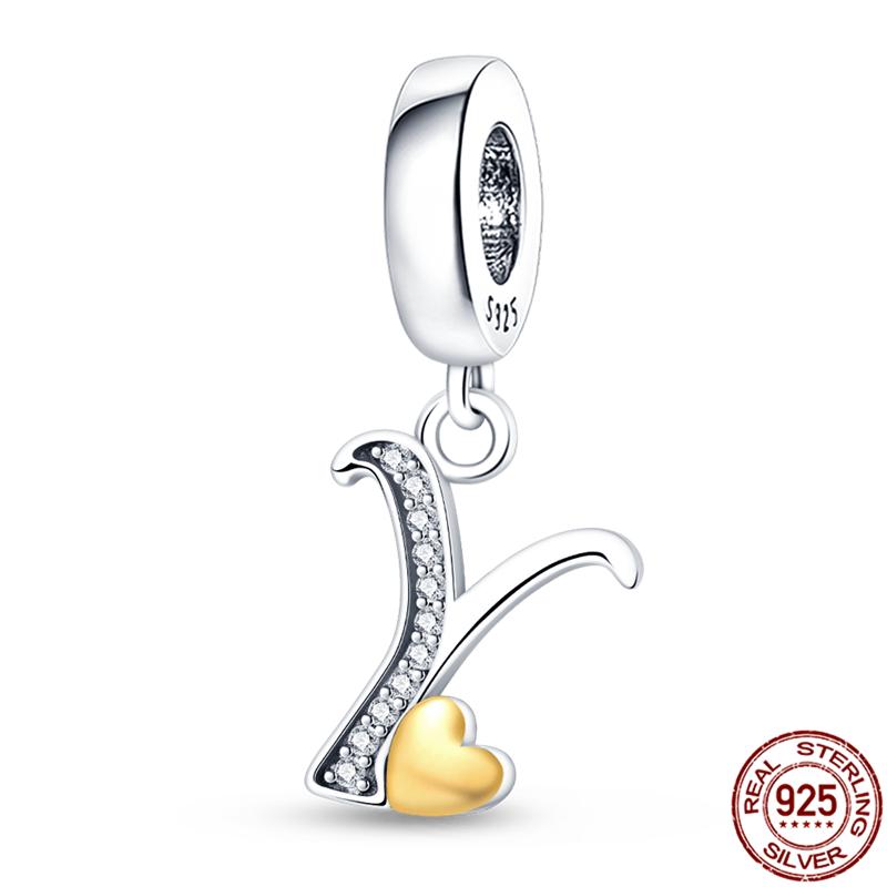 Original Design Anhänger Zirkon Herzform 26 englische Buchstaben A-Z Charm Perlen Passend 925 Original Armband Halskette Schmuck