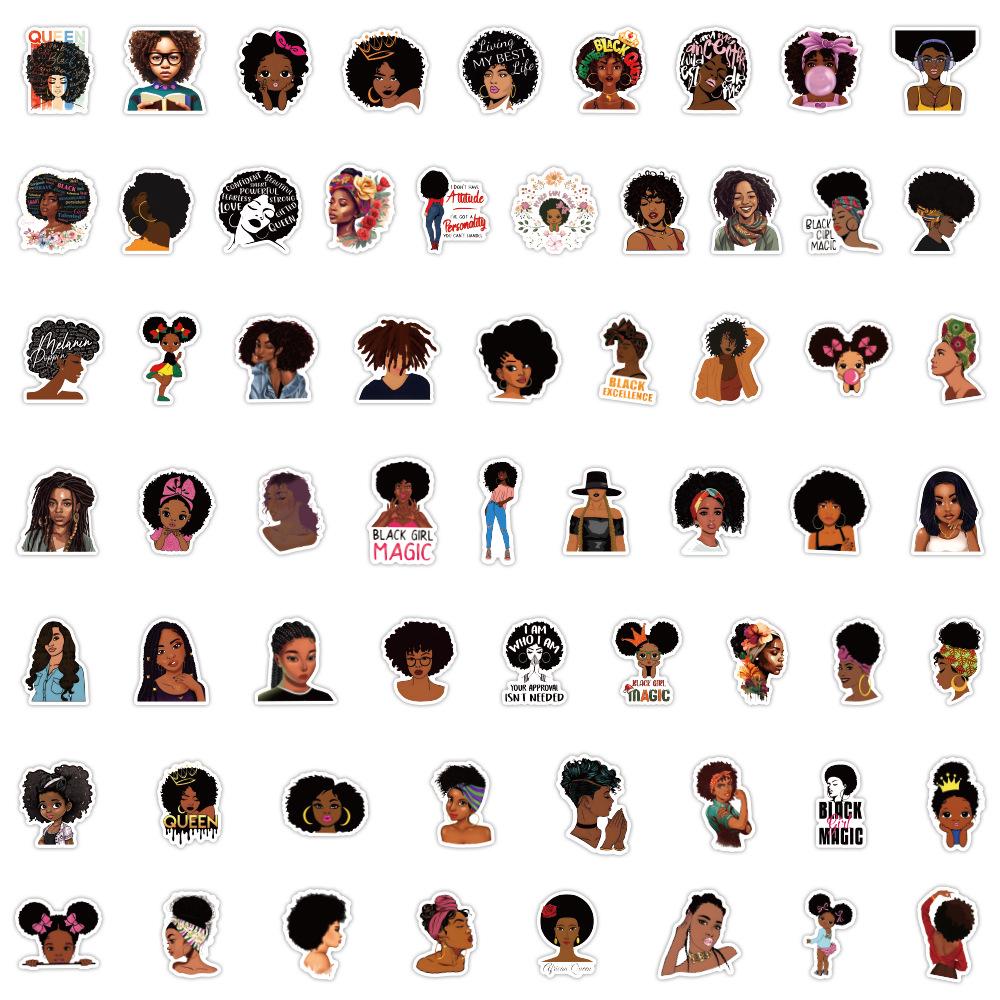 60 Sheets Black Girl Graffiti Stickers for Luggage, Computers, and Helmets