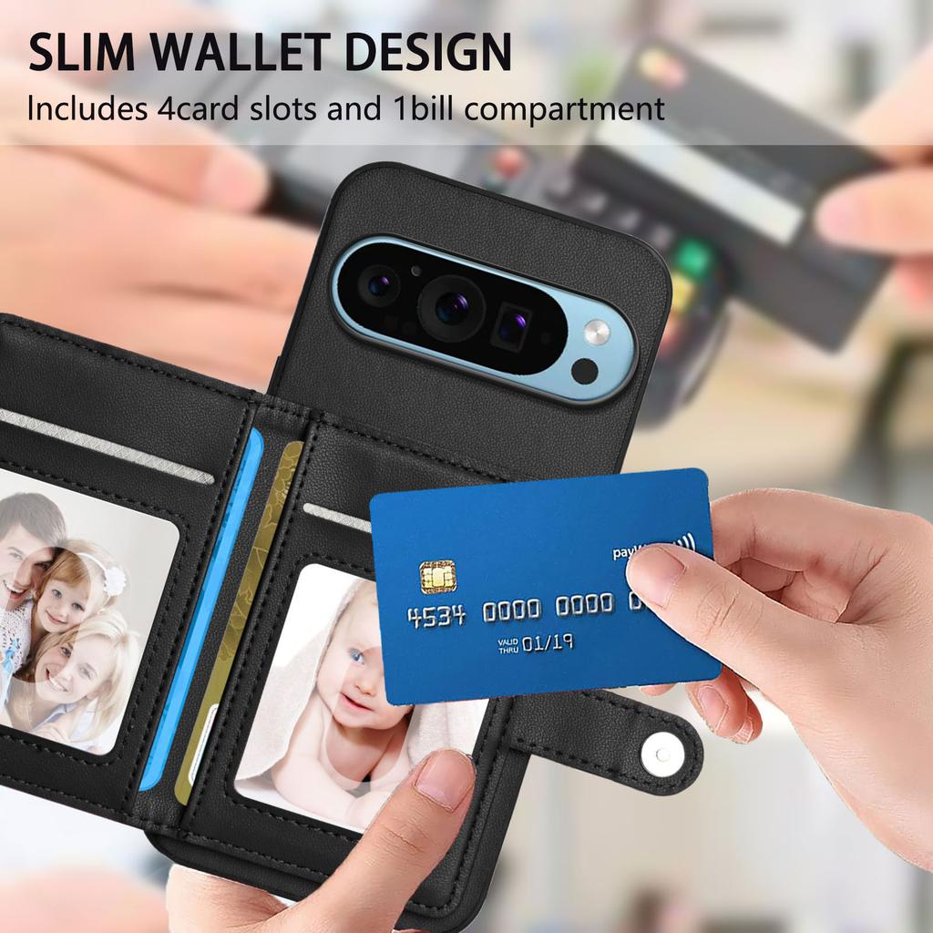 For Google Pixel 9 Case RFID Blocking Card Holder Kickstand TPU + PU Leather Phone Back Cover