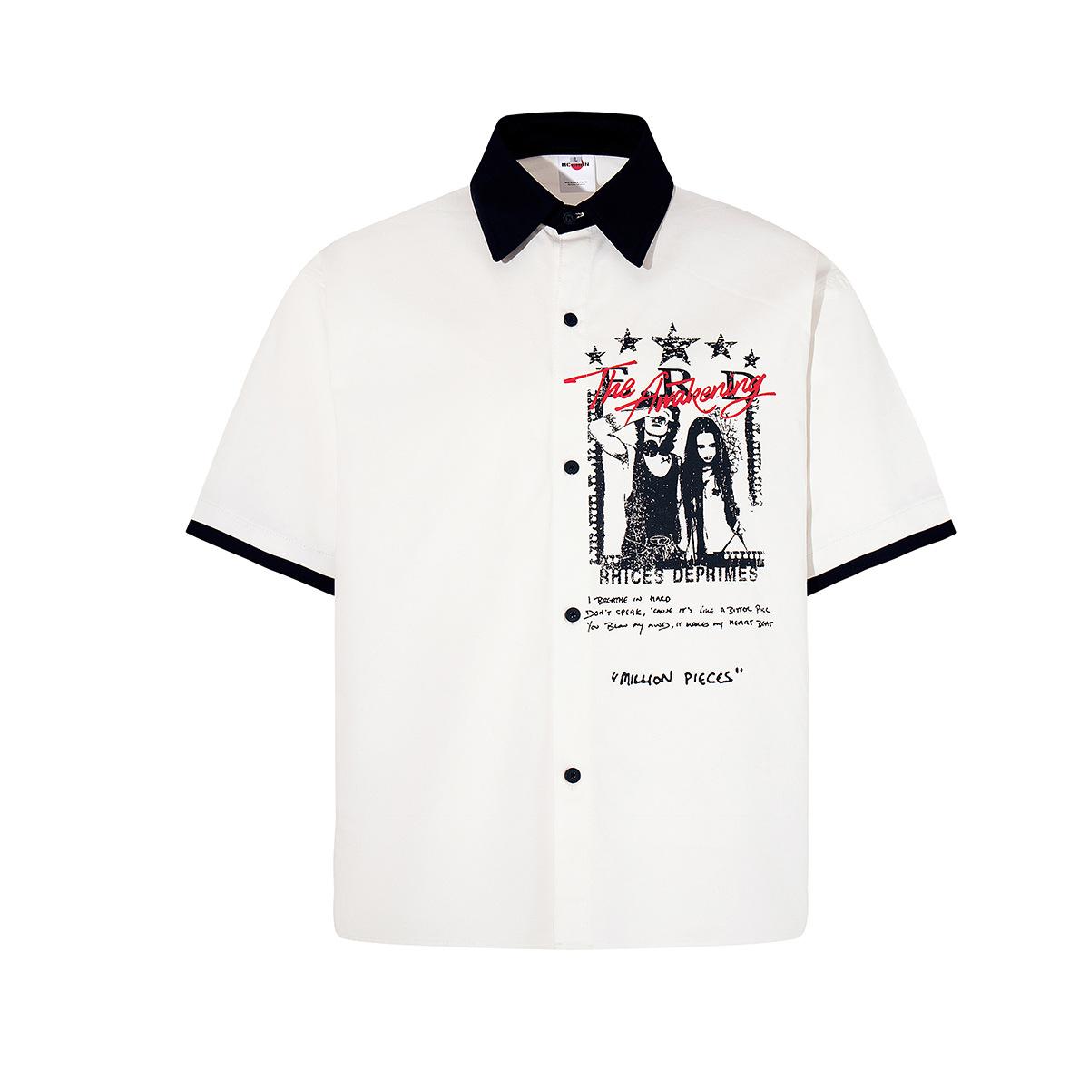 Summer Shirt Short Sleeve Hip Hop Trendy Brand American Retro Personality Trendy Shirt M