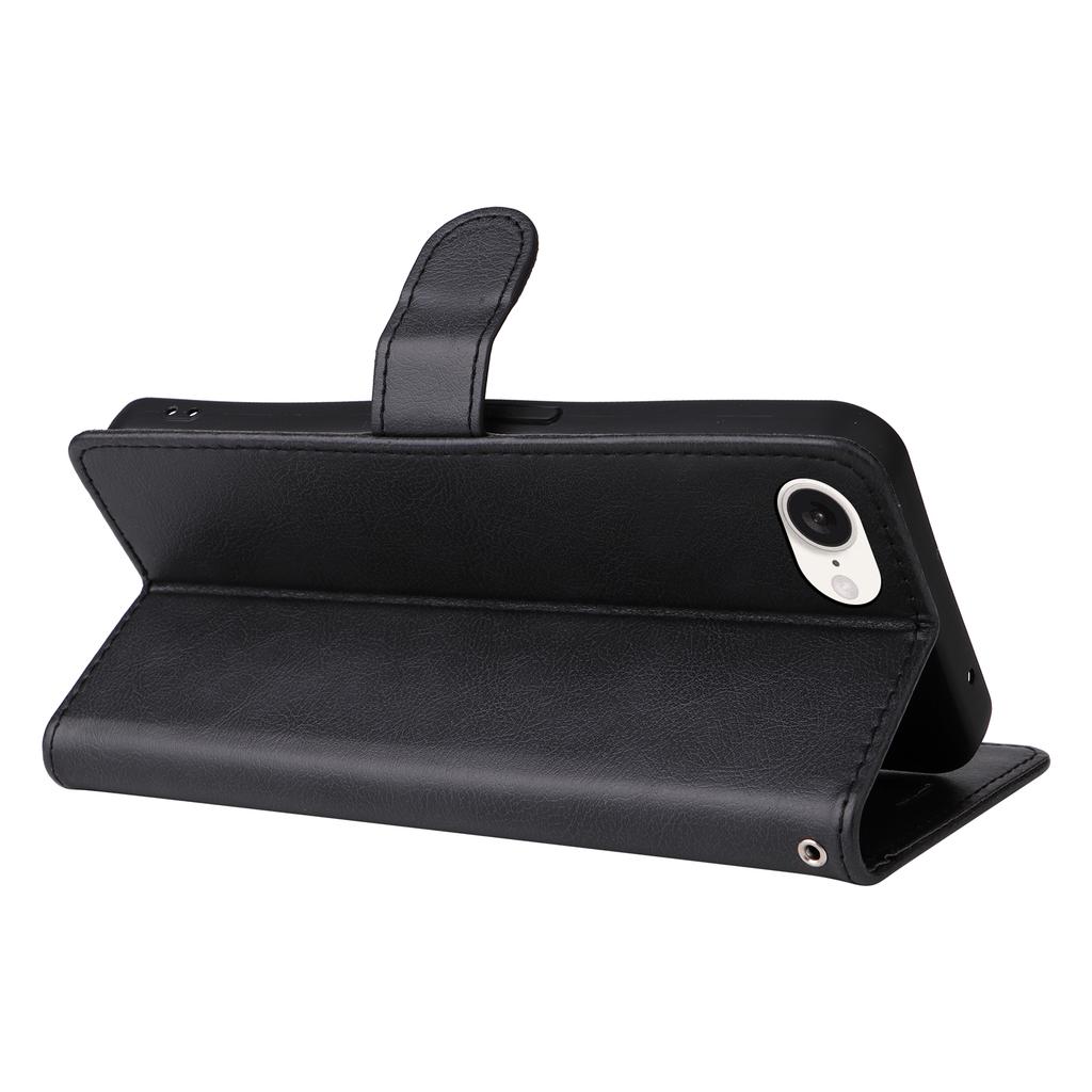 For iPhone 16e Case Solid Color Leather Mobile Cover Wallet Stand with Strap