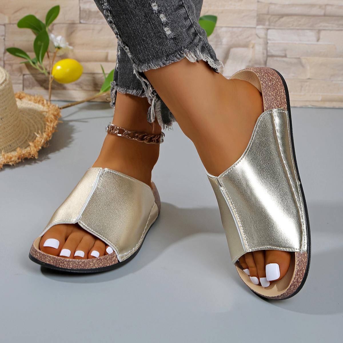 

Platform Slippers Women s New 2025 Summer Simple Fashion Slippers 43 золотий