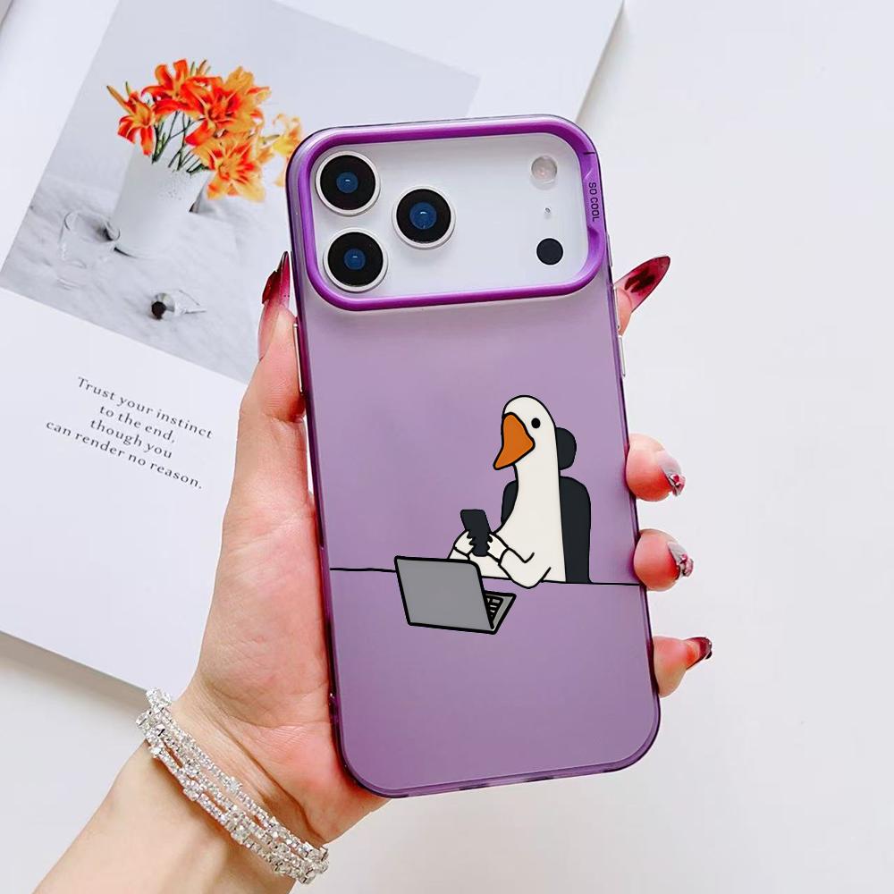 Cute Cartoon Duck Phone Case For iPhone 17 16 15 14 13 12 11 Pro Max Air Matte Laser Aurora Shockproof Funda