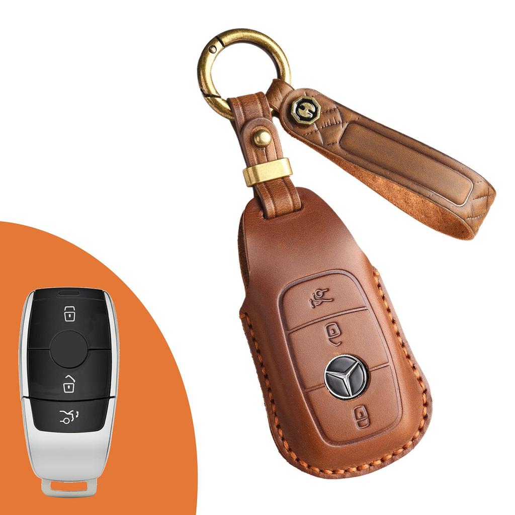 Retro Leather Key Bag for Mercedes-Benz - Premium Handmade Cowhide Cover