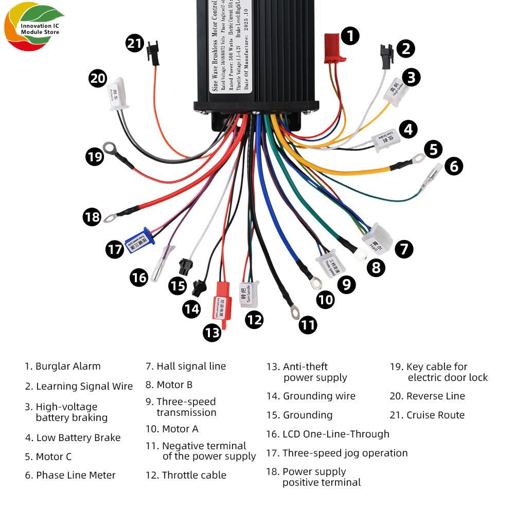 Black Gold Sine Wave 500W 36V/48V/60V/72V 30A Three-Mode Silent Brushless Motor Controller for E-Bikes