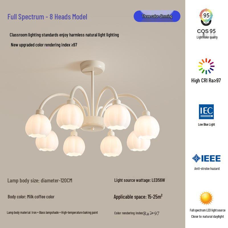 Modern Minimalist French Pumpkin Chandelier for Living Room or Bedroom – Full Spectrum Eye Protection, Warm Light