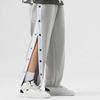 Men Sport Pants Side Button Closure Loose Straight Wide Leg Elastic Waist