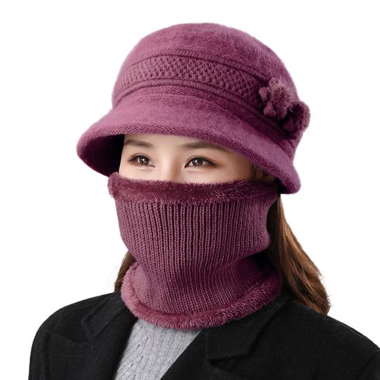 2Pcs/Set Women Winter Hat Scarf Set Elastic Soft Warm Solid Color Design Imitation Rabbit Fur Basin Hat Scarf Set