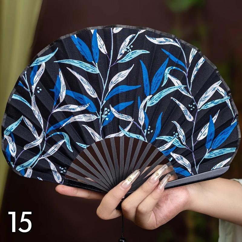 Vintage Shell-Shaped Folding Fan Portable Retro Cotton-Linen Chinese Style Hand Fold Fans Cheongsam Catwalk Dance Props Gifts
