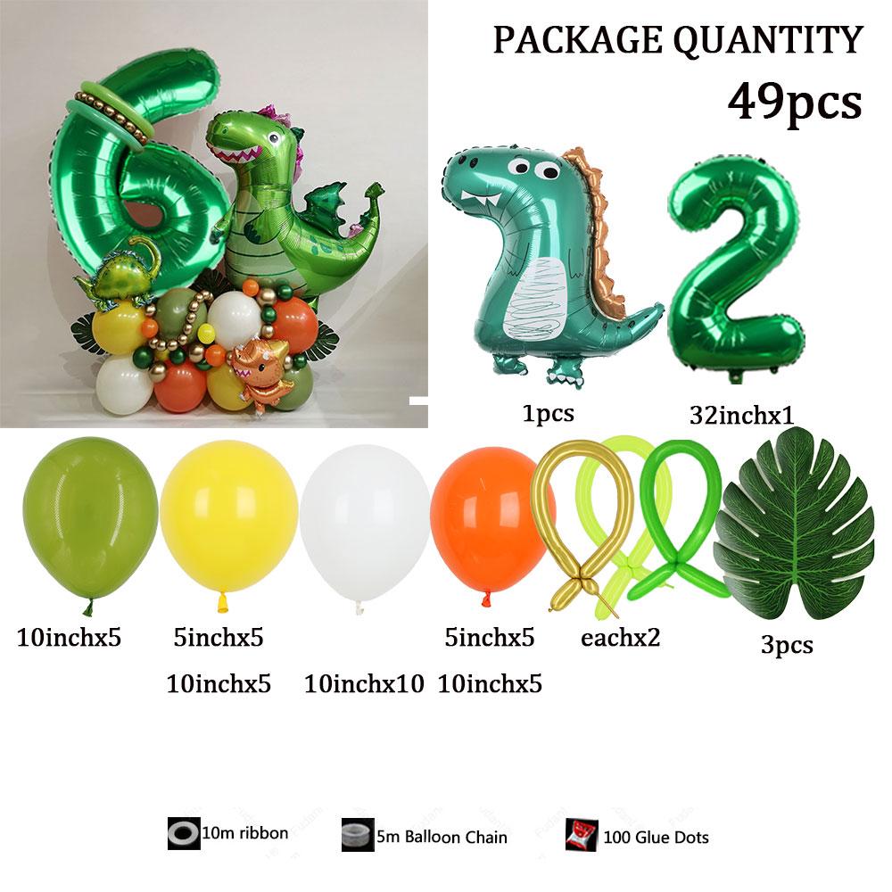 49pc/set Little Dinosaur Green Series  Digital Aluminum Film Balloon 1-9 Suitable for Birthday  Party Anniversary Graduation