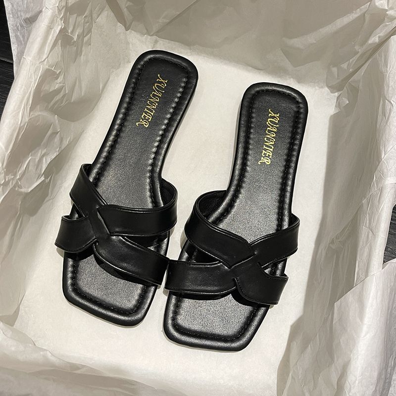 

Носите крутые тапочки для женской весны и лета, новые ретро универсальные пляжные тапочки на плоской подошве 43 чёрный