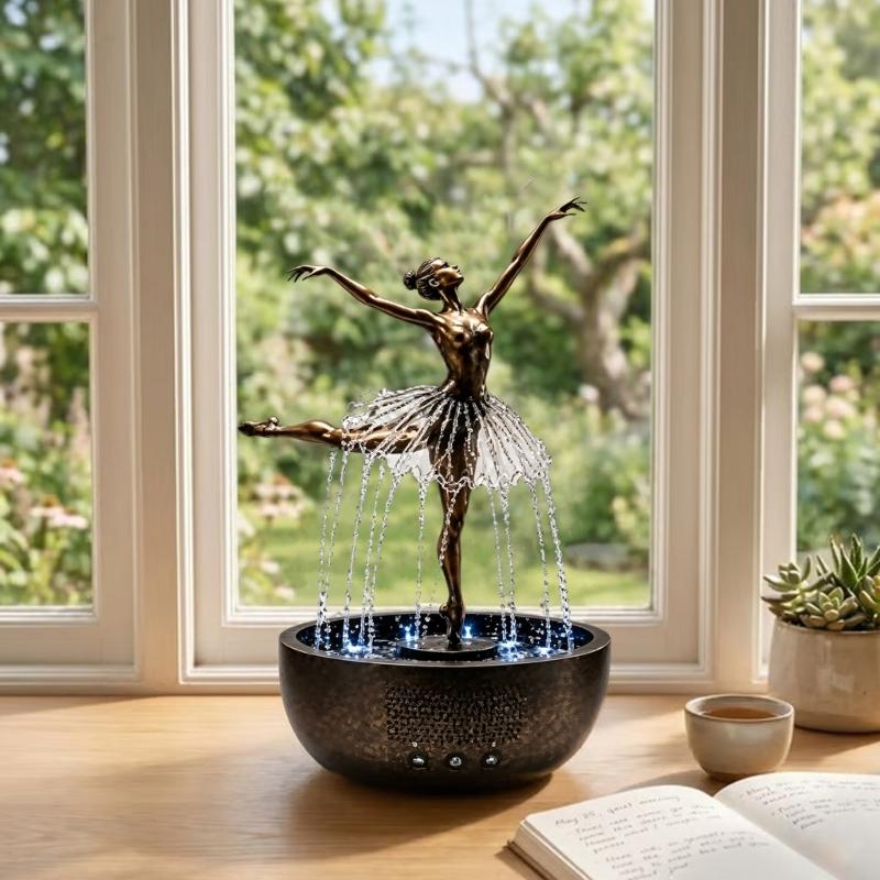 Tisch-Dekoration Wasserspiel Figur Akzent für Wohnzimmer Schlafzimmer oder Arbeitszimmer Aufstellung, Künstlerisches Indoor-Heimstück 21 x 21 x 28 cm