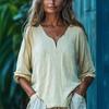 Women Tops Soft Fabric Breathable Loose Fit Blouse Three-Quarter Sleeve V-Neck Casual Spring Summer Shirt