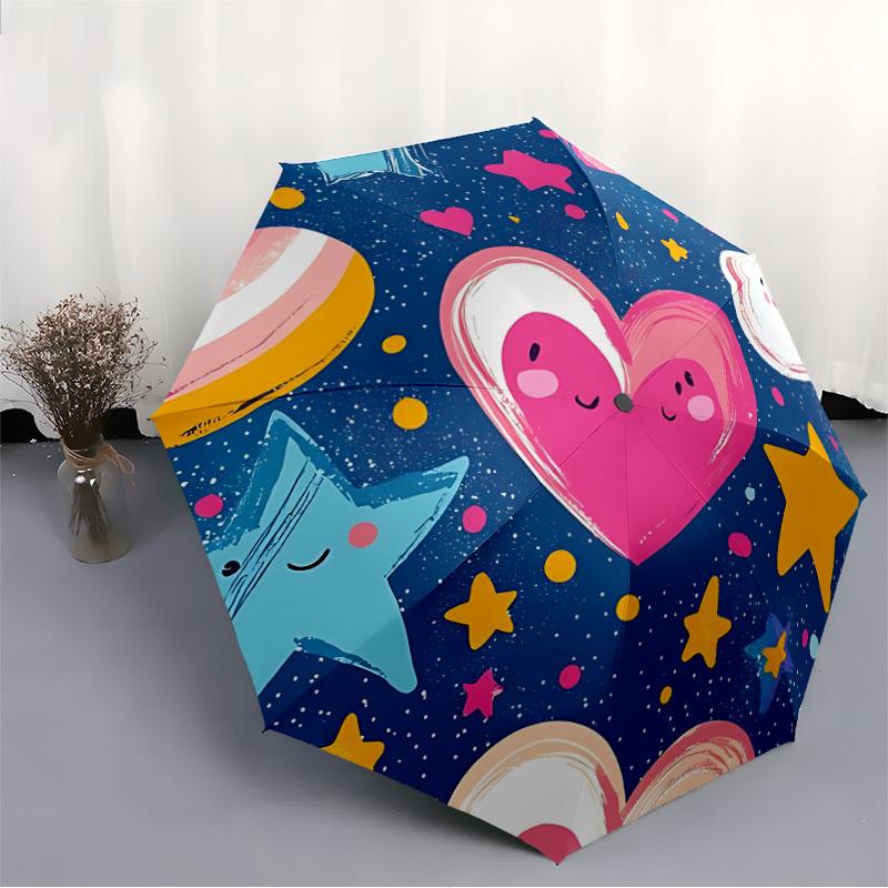 1pc Heart-patterned Automatic Folding Umbrella, Portable & Foldable Design with 8 Ribs, Casual Outdoor Accessory Halloween and Christmas gif