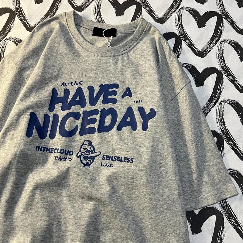 Original American Retro Letter Printed Short Sleeved T-shirt Men Women Trendy Brand Loose Ins Pure Cotton Half Sleeved T-shirt