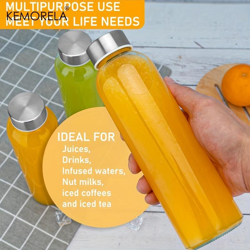 KEMORELA 3/4/6PCS Clear Glass Bottles with Lids 530ML, Reusable Glass Water Bottles with Stainless Steel Cap for Juice Milk Tea