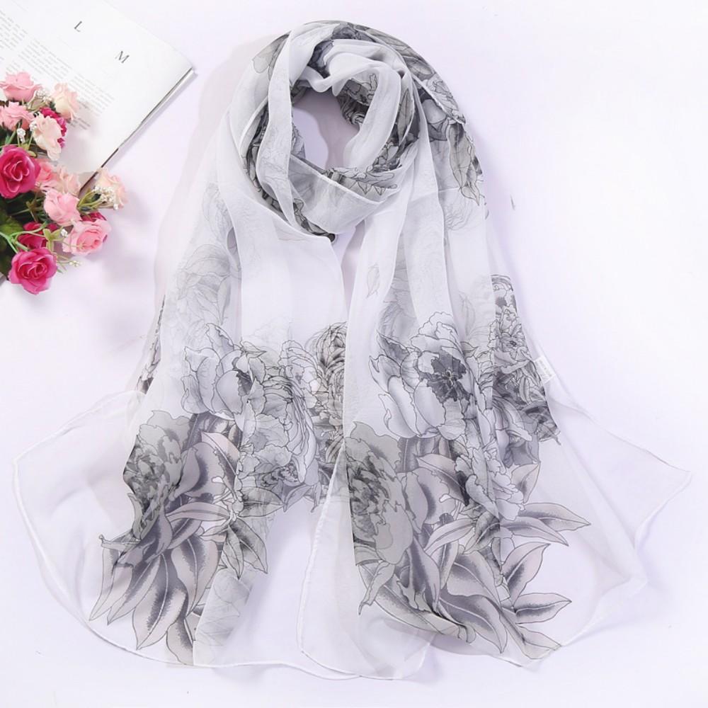 Floral Chiffon Scarf for Women - Lily & Peony Print, 160cm Lightweight Shawl, Elegant Beach Wrap, Boho Headscarf & Hijab