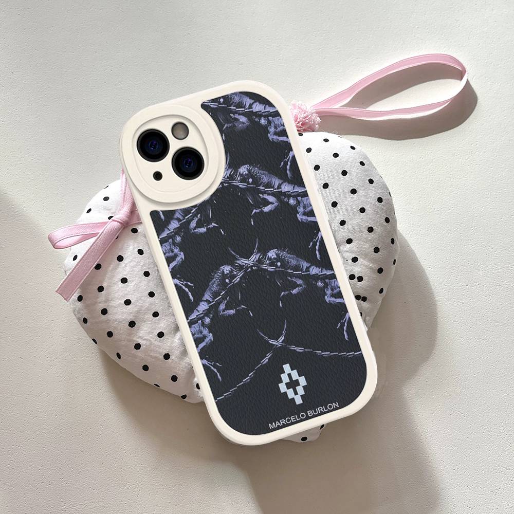 Capa de Celular M-MARCELO B-BURLON Para IPhone 16 15 14 13 12 11 Pro Max Plus Couro Capa Macia