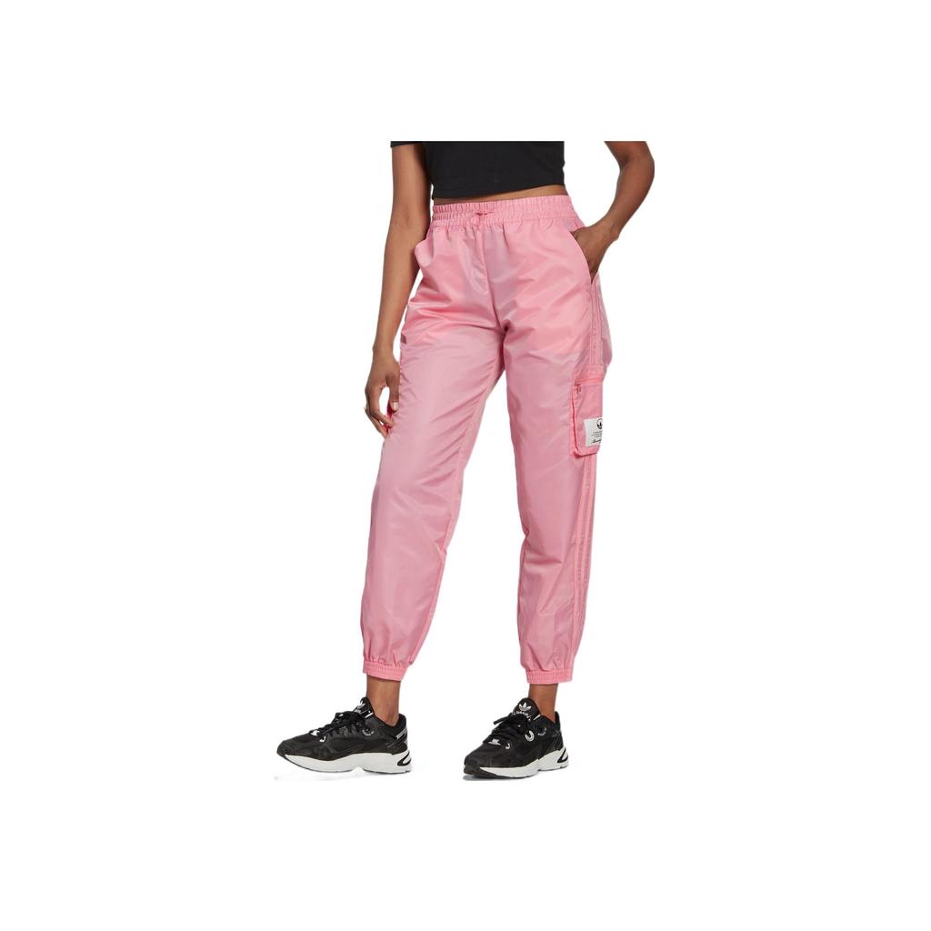 Adidas Originals Solid Color Pocket Logo Label Drawstring Cuff Sports Pants Women Bottoms Pink HL9068