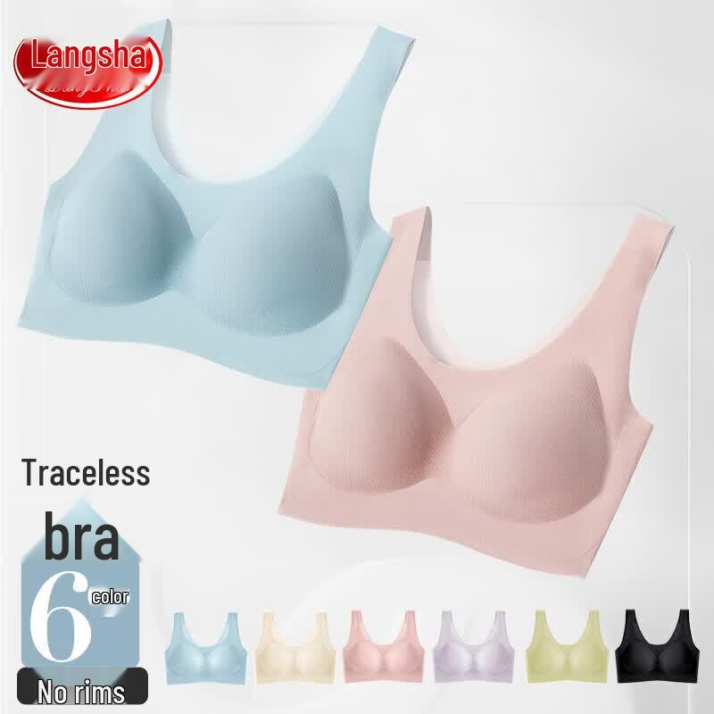 Langsha Women s Cool Feel Wire-free Seamless Gather Bra L (Fits 80CD/85ABC)