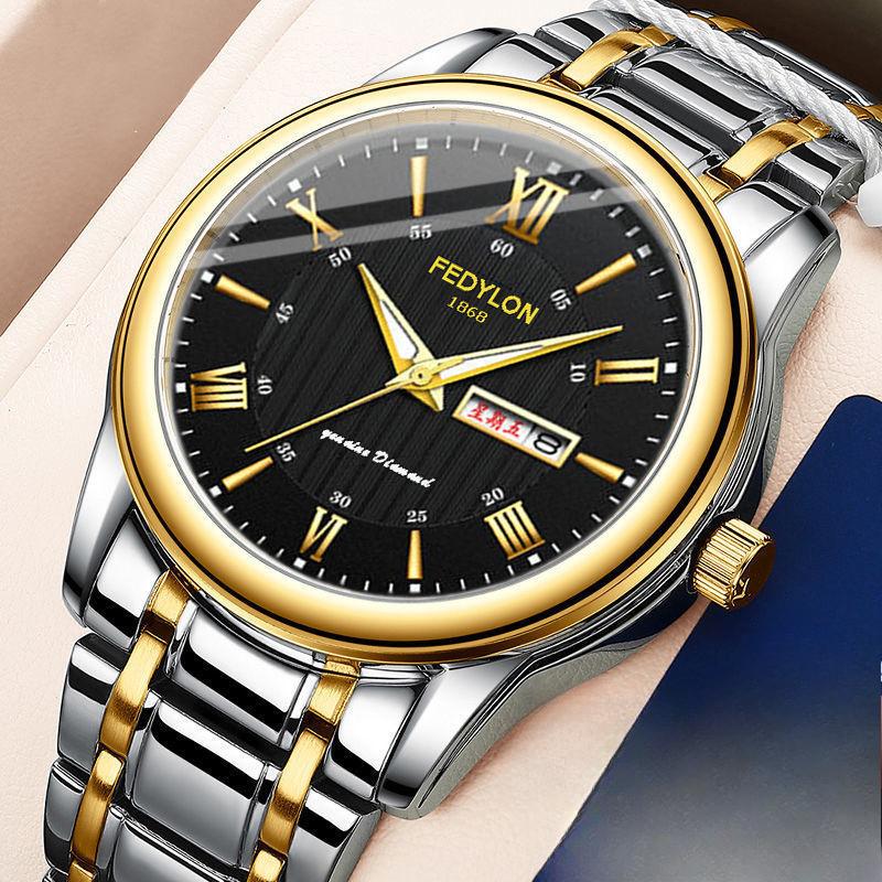 Ceas de mână cu cuarț automat, impermeabil, nemecanic, cu calendar dublu, luminos, versiune coreeană, curea din oțel, la modă