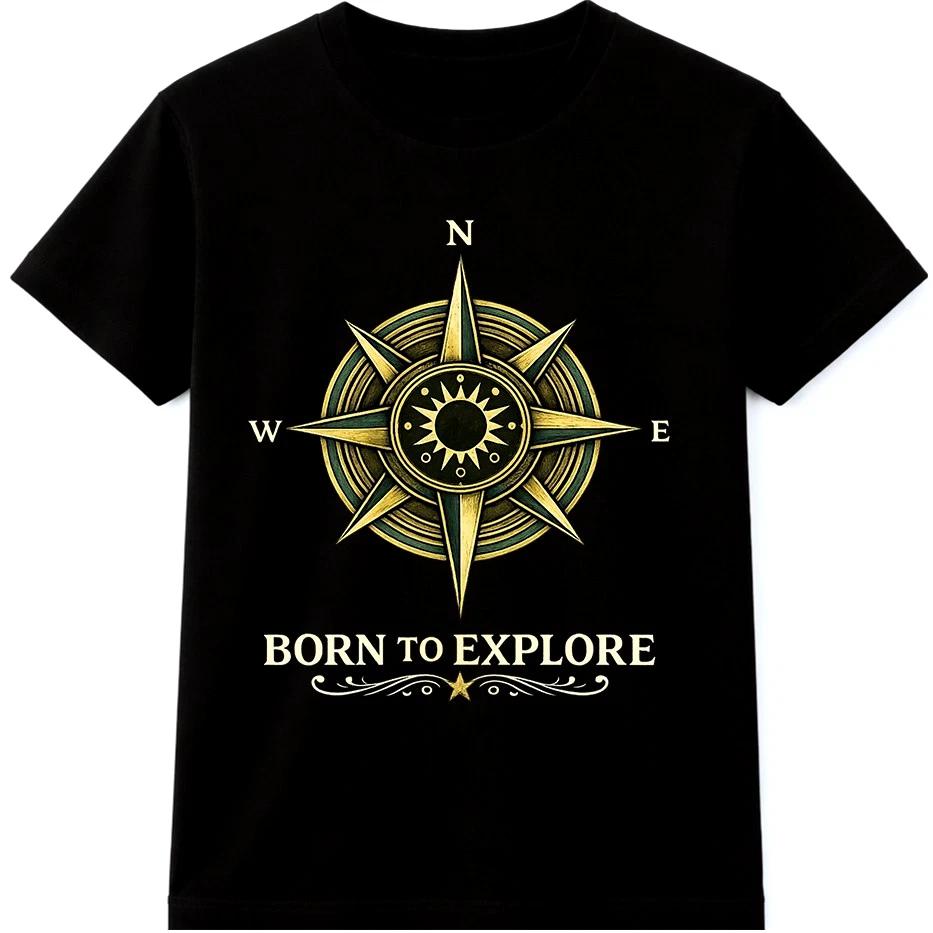 Compass T Shirt Born To Explore Adventure Travel Hiking Outdoor Graphic Tee M