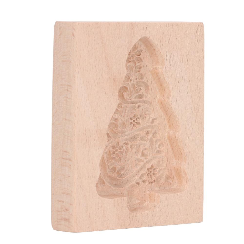 Natural Beech Wood Wooden Cookie Mold Deer Santa Claus Christmas Tree Reindeer Cookie Cutter Easy Release Carved Pattern