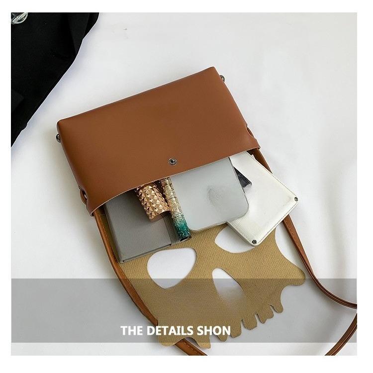 Halloween bag, niche, feminine diagonal cross small square bag, fashionable personality, skull mask, perforated shoulder bag