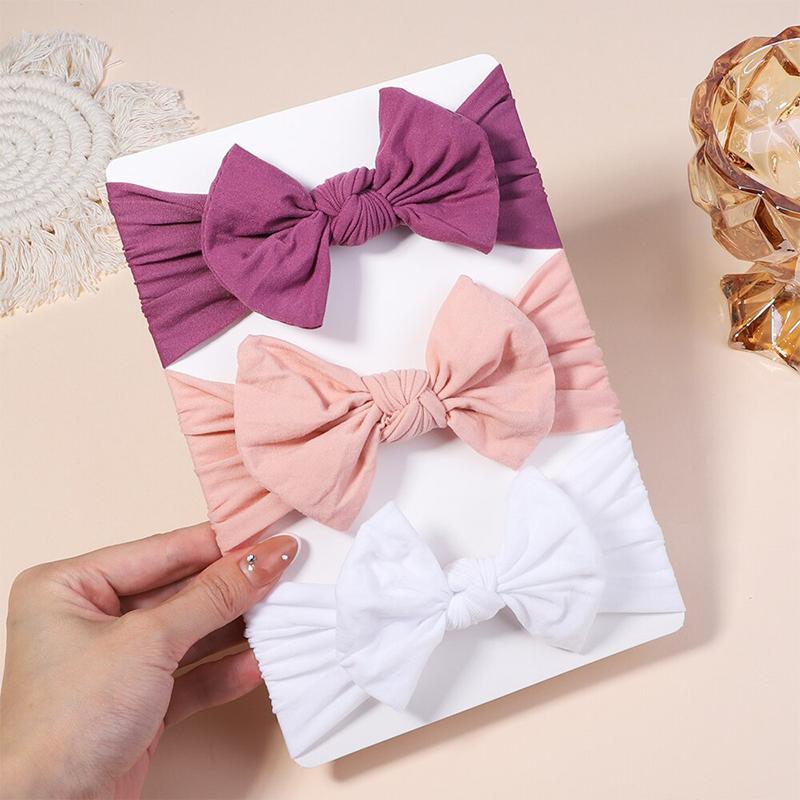 3PCS Baby Bow Headband Set Solid Color Nylon Baby Soft Elastic Wide Edge Headband Sweet Baby Headwear
