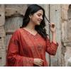 Red Cotton Embroidery Ethnic Kurta Set Indian Women Top Kurti Pant Dupatta Set
