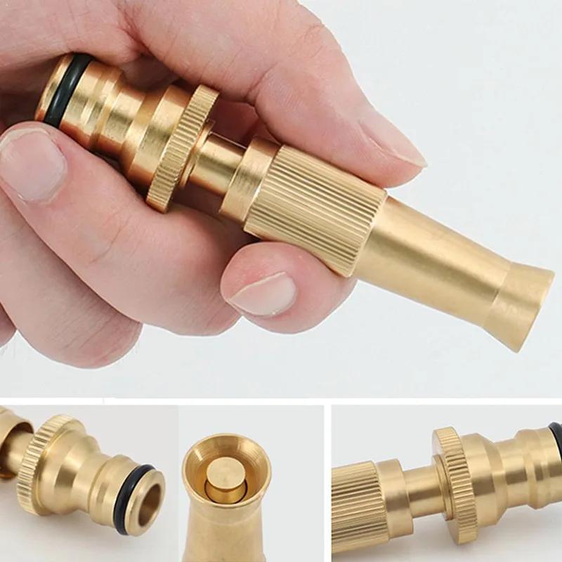 Spray Nozzle Water Gun Brass High Pressure Direct Spray Sprinkler Quick Connector Home Garden Hose Adjustable Gun
