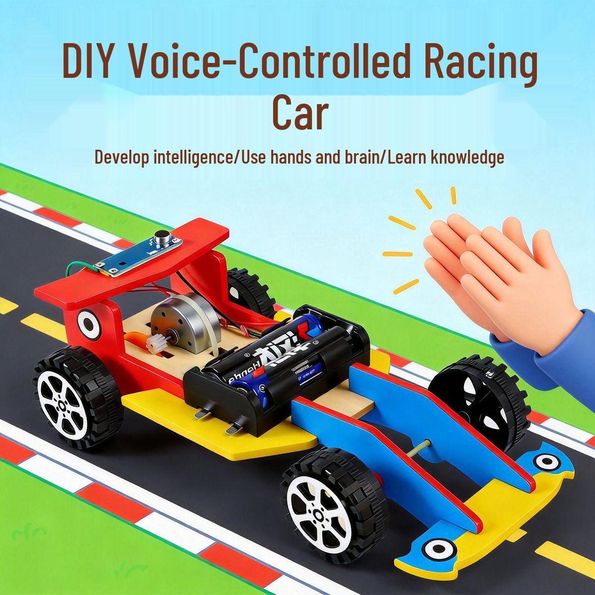 DIY Voice-Controlled Electric Toy Car Kit for Primary Students - Science & Technology Project Materials Check packaging