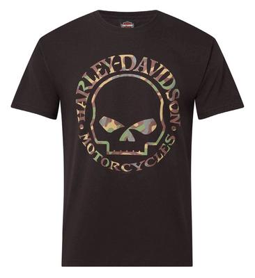 Camiseta de Manga Corta con Cuello Redondo y Estampado de Calavera Willie G Camuflaje para Hombre Harley-Davidson, Negra
