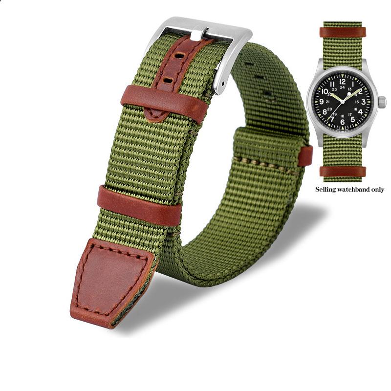 

20 мм 22 мм Плетеный нейлоновый + ремешок из натуральной кожи для полевых часов Hamilton Khaki Green H69439931 441, мужской спортивный ремешок для улицы 20mm