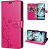 Case and Tempered Glasses - Xiaomi - Redmi Note 14 4G - Shockproof - Fuchsia PU Leather - Butterfly Pattern