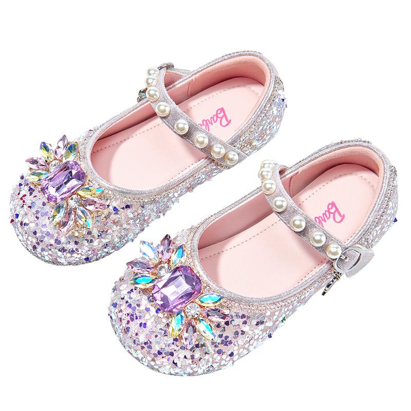 Sparkly Sequin Princess Shoes: 2025 Spring/Autumn Soft Leather Shoes for Girls – Comfortable & Versatile Performance Footwear