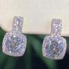 Ins Style Square Halo Cubic Zirconia Stud Earrings Sparkling Round Center CZ Drop Earrings for Women