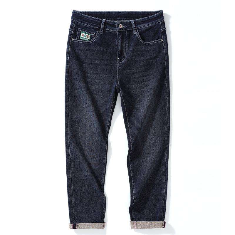 

Весна/осень Простой стиль Мужские джинсы Повседневные зауженные джинсовые брюки Средняя талия Микро-эластичные потертые джинсы Молодежные модные мужские брюки 28 синий